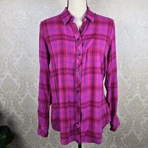 Banana Republic Size Medium Dillon Shirt Pink Plaid Long Sleeve Button Down